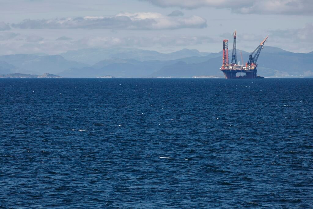 Oil and gas offshore platform in Norway. Energy industry. Petroleum